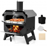 Bonideco Select 12 colių lauko picos orkaitė Ne&scaron;iojama malkomis kūrenama orkaitė su picos akmeniu, picos žievelėmis ir Oksfordo audinio dangteliu, juoda