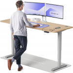 Elektrinis reguliuojamo auk&scaron;čio stalas Desktronic HomePro Bambukas/Pilkas, 200x80cm, Dvigubas motoras, USB ir USB-C įkrovimo lizdai