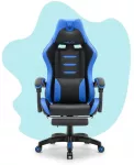 Hells Chair Vaiki&scaron;ka žaidimų kėdė su kojų atrama ir reguliuojamu atlo&scaron;u, juoda ir mėlyna