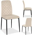 Smėlio spalvos velvetinis valgomojo kėdė, geometrinio dygsniavimo mink&scaron;ta sėdynė, metalinės kojos, virtuvės kėdė, modernus valgomojo baldas
