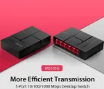 &Scaron;akotuvas Mercusys ms105g 5-portų gigabitinis tinklo jungiklis iki 2000 mbps, rj-45 prievadai lan jungiklis, auto-mdi/mdix, be ventiliatoriaus, tylus veikimas, plug and play, automatinis greičio ir dvipusio ry&scaron;io reguliavimas