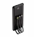 Setty Powerbank 10000 Mah su laidais, ekranu ir žibintuvėliu, juodas, plonas