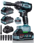 1000n.m akumuliatorinis smūginis veržliasukis 21 V 2 x 4.0 Ah akumuliatoriai be&scaron;epetinis smūginis veržliasukis 6 greičių transmisija 2600 Rpm rotacinis smūginis veržliasukis, elektrinis smūginis veržliasukis sunkvežimių automobilių padangų keitimui