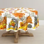Horaldaily rudens staltiesė 150 x 150 cm apvali padėkos dienos rudens derliaus sunkvežimio namas juoda languota staltiesė vakarėliui i&scaron;kylai vakarienės dekoras