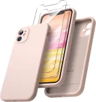 Ornarto dėklas, suderinamas su iphone 11, su 2 x ekrano apsaugomis skysto silikono gelio gumos dėklas [kvadratinis kra&scaron;tas] [visapusi&scaron;ka apsauga] smūgiams atsparus mobiliojo telefono dėklas, skirtas iphone 11 rožių pudros