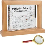Periodinė elementų lentelė su tikrais elementais, 21 x 16 x 5,5 cm akrilo periodinė 83 elementų lentelė su 360&deg; besisukančiu stovu, chemijos elementų studijų plakatas, periodinės lentelės ekranas, mokymo priemonė