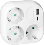 Orno Rozgałęźnik 3x2P+Z, Schuko, su ładowarką USB-A+C, 15,5 W, balta