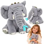 Lean Toys Plush Elephant with Crown &ndash; Soft Pilkas Cuddly Toy (26 cm)