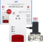 Dėžutė su 20bc PNI Safe House Dual Gas 250 rinkiniu su jutikliais 2 tipų dujoms: anglies monoksidui (CO) ir gamtinėms dujoms bei 3/4 colio elektromagnetiniu vožtuvu