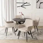 Mebel Elite Valgomojo baldų komplektas: i&scaron;skleidžiamas stalas ir 4 kėdės, 100&ndash;250 cm, juodos ir kreminės spalvos