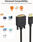 Cablecreation 1.83m Displayport į Dvi kabelis, paauksuotas standartinis Dp į Dvi vyri&scaron;kas kabelis su įmontuotu Ic lustu, juodas