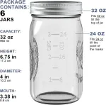 Tebery 6 vnt. 960 ml talpos stiklainių su dangteliais, kvadratiniai stiklainiai, stiklainiai konservavimui, fermentavimo stiklainis namų virtuvei, &bdquo;pasidaryk pats&ldquo; konservavimui ir įdėjimui