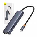 &bdquo;Baseus UltraJoy&ldquo; 7 prievadų &scaron;akotuvas 7w1 (USB-C į 1xHDMI4K@30Hz + 2xUSB 3.0 + 1xPD +RJ45 + SD/TF3.0)