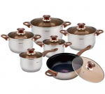 King Hoff PLIENINIŲ PUODŲ RINKINYS 12 EL. KINGHOFF KH-1768 ROSEGOLD