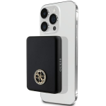 Guess Powerbank indukcinis 15W GUPBM5AL4DMK 5000mAh juodos spalvos MagSafe 4G Strassed Metal Logo
