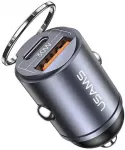 USAMS automobilinis įkroviklis 1xUSB+1xUSB-C C38 30WPD greito įkrovimo su įmontuotu žiedu plienas/tamsus CC206CC