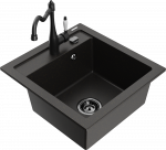 Gold Granitinė virtuvinė plautuvė Mexen Vito su mai&scaron;ytuvu ir sifonu, Metallic juodas/auksinis+Juodas