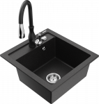 Granitinė virtuvinė plautuvė Mexen Vito su mai&scaron;ytuvu ir sifonu, Metallic juodas/sidabrinis+Juodas