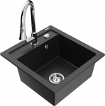 Granitinė virtuvinė plautuvė Mexen Vito su mai&scaron;ytuvu ir sifonu, Metallic juodas/sidabrinis+Chrome