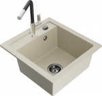 Granitinė virtuvinė plautuvė Mexen Vito su mai&scaron;ytuvu ir sifonu, rusvai gelsvas+Juodas/Chrome