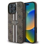 Guess 4G Printed Stripes MagSafe - dėklas skirtas Apple iPhone 16 Pro ruda