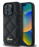 Guess Quilted Metal Logo Apple iPhone 16 Plus - dėklas telefonui juodos spalvos