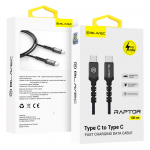 Blavec kabelis Raptor braided - Type C į Type C - PD 100W 5A 1 metras (CRA-CC5BG10) juodos spalvos-pilkos spalvos