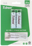 TCBEST įkraunama baterija R6 (AA) 1850 mAh su C tipo lizdu + laidas USB A į 2 x C tipo jungtys (2 vnt.)