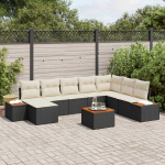 Lauko baldų komplektas Sodo Sofų Rinkinys su pagalve 9 pcs Juoda Poli ratanas