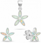 Brilio Silver Jewelry set with synthetic opals Flowers SET288W (pendant, earrings)