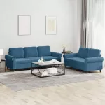Sofa Sofos komplektas su pagalvėlėmis, 2 dalių, mėlynas, aksomas