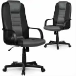 Biuro kėdė, oda ir mikro tinklelis, ergonomi&scaron;kas dizainas, juoda ir pilka, reguliuojamo auk&scaron;čio biuro kėdė, patogi kompiuterio kėdė