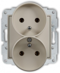 Karlik Elektrotechnik 60MGPR-2z MINI Dvigubo lizdo mechanizmas rėmui su įžeminimu 2x(2P+Z) (be srovės kelio sklendių) taupe 60MGPR-2z