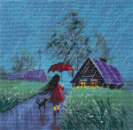 Oven Kryželiu siuvinėjimo rinkinys &bdquo;Vasari&scaron;kas lietus&ldquo; 18&times;18 cm S1706
