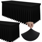 Tamprus užvalkalas banketiniam stalui su klostėmis, juodas, 180x76 cm