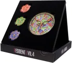 Envil - Resident Evil 4 Limited Edition Church Puzzle Medallion Set - Three smaller medallions: 38mm diameter each, One larger medallion: 85mm diameter, Total height: 18cm