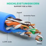 Cat 6a lauko lan kabelis, 30 m tinklo kabelis, lauko vandeniui atsparus tiesioginio įkasimo lldpe ethernet kabelis - 24awg 10gbps 500mhz didelio greičio gigabitinis wifi kabelis