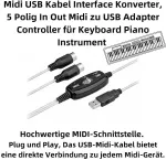 Bolwins B60s Midi kabelis Usb sąsajos keitiklis - 5 kontaktų 2m skirtas muzikos klaviatūrai, kompiuteriui ir ne&scaron;iojamam kompiuteriui - instrumentinis kabelis muzikos studijai