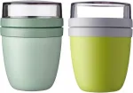 Rosti Mepal Mepal Ellipse Mixed Lunchpot Nordic Sage + Lemon Lime Dėžutė pusryčiams su skyreliu jogurtui ir dribsniams, 500 ml + 200 ml, tinkama &scaron;aldikliui, mikrobangų krosnelei ir indaplovei