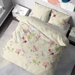 Dilios premium patalynės komplektas 200 x 200 cm, gėlės smėlio spalvos botany, 100% laidus orui, patogi medvilnė su užtrauktuku, renforc&eacute;, 2 dalių antklodės užvalkalas 200 x 200 cm + pagalvės užvalkalas 80 x 80 cm
