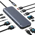 Daugiafunkcinė Usb &scaron;akotuvas su trimis ekranais, 12-in-1 Usb C doko stotis su 8k Hdmi, dvigubu Dp, 2 x Usb 3.1 10gbps, Usb 2.0, 100w Pd, Ethernet, Sd/tf kortelių skaitytuvu, skirtas Lenovo/dell/hp