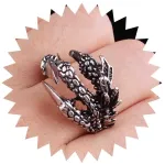 Tseenyi Goth žiedas su drakono nagu, vintažinis žiedas su drakono nagu ir skeletu, sidabrinis žiedas su drakono nagu, reguliuojamas atviras žiedas, Cosplay kokteilių vakarėlio baikerių žiedas, papuo&scaron;alai moterims ir mergaitėms, dovanos
