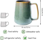 Affek Design Didelis 700ml keraminis kavos puodelis, arbatai, kakavai, žalias