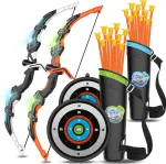 Arrow and Bow Kids Led &scaron;audymo i&scaron; lanko rinkinys žaislas lauko žaidimai vaikams siurbtuko strėlės taikiniai strėlinė lankai dovana berniukams nuo 4 6 8 12 metų (2 vnt.)
