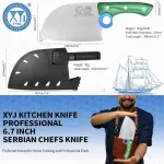Xyj Authentic Since 1986, didelis mėsos kapoklė, serbi&scaron;kas &scaron;efo mėsininko peilis su dėklu, &scaron;efo daržovių virtuvinis peilis, pilnas įtvaras stovyklavimui lauke, medinė rankena su dėklu