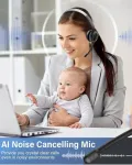 Monodeal Bluetooth ausinės su mikrofonu, belaidės ausinės su Ai triuk&scaron;mo slopinimu ir nutildymo mygtuku, 45 valandų skambučiai, Bluetooth V5.2 ausinės, skirtos Pc, biurui, skambučių centrui, Microsoft Skype