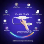 I&scaron;manusis Wifi Usb Rgbww Led juostos 3 m rinkinys, suderinamas su Alexa/google Home, valdymas programėle/balsu, 5 V Rgb &scaron;ilta balta, &scaron;alta balta &scaron;viesos juosta, aplinkos ap&scaron;vietimas, spalvų keitimas, muzikos sinchronizavimo laikas