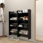Sieninės spintelės batams, 4vnt., juodos, 60x18x60cm, mediena