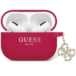 Apple AirPods Pro 2 Guess Cover Liquid silikoninis Glitter Triangle Charm (GUAP2LECG4M) ausinių dėklas violetinės spalvos