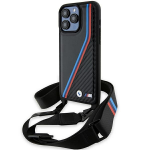 Apple iPhone 15 Pro Max BMW dėklas M Edition Carbon Tricolor Lines & Strap (BMHCP15X23PSVTK) juodos spalvos